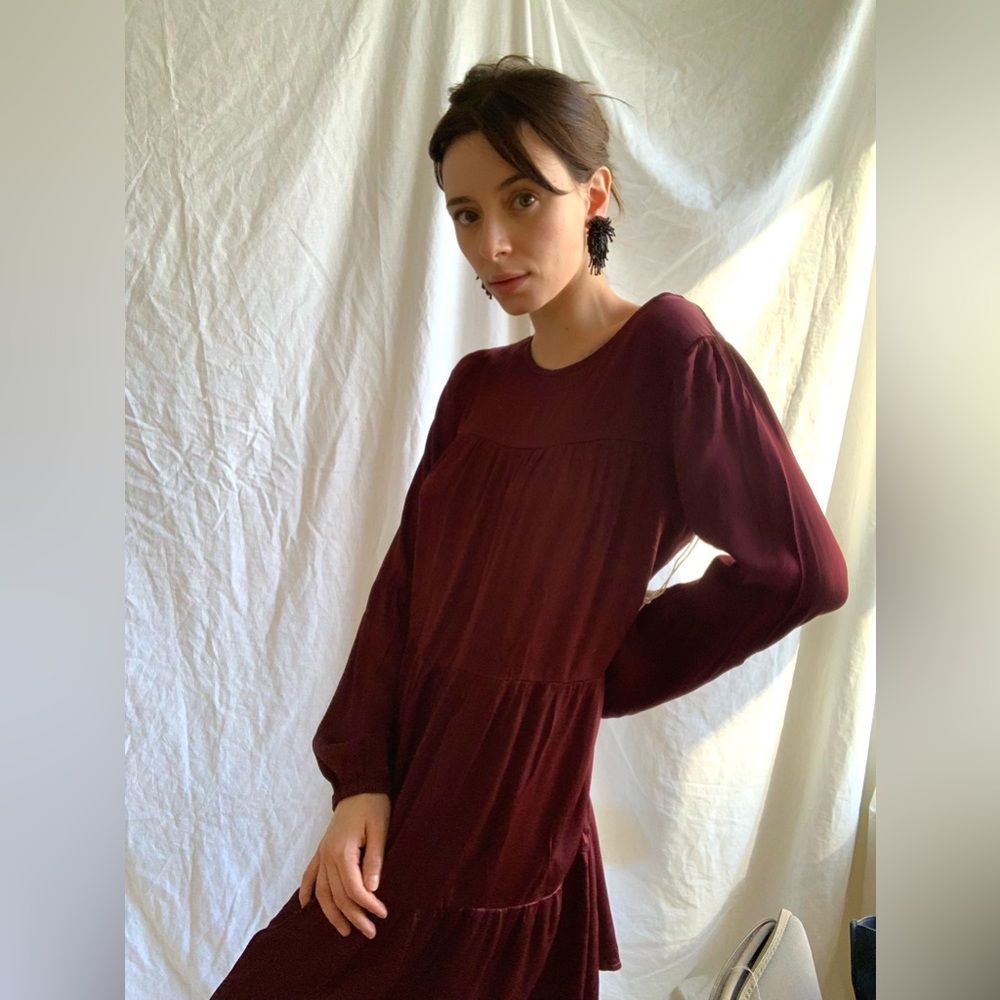 LaCausa Iris Mini - Burgundy Wine Holiday Sheen dress